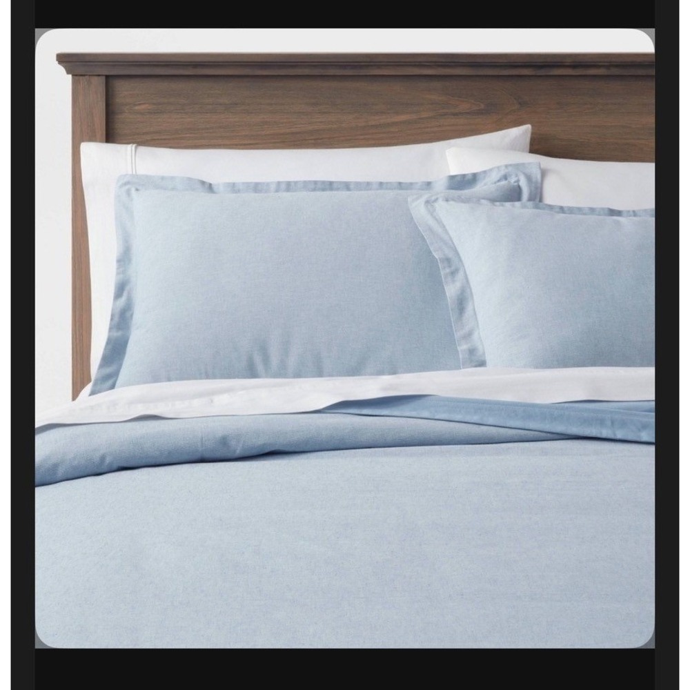 Threshold Duvet Set Full/Queen Blue Cotton Linen Chambray 3pc Bedding NWT